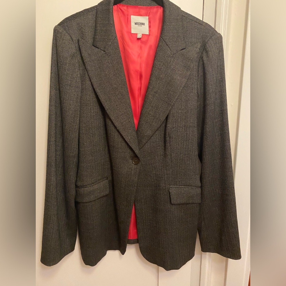 Moschino jeans One button Blazer- charcoal grey /black tweed